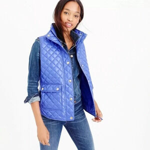 J Crew Puffer Field Vest Royal Blue Quilted Shiny Down Filled
Zip Pocket C9300 S